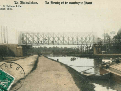 Carte postale où figure le pont reliant La Madeleine à Saint-André © Archives municipales fonds Christian Janssens